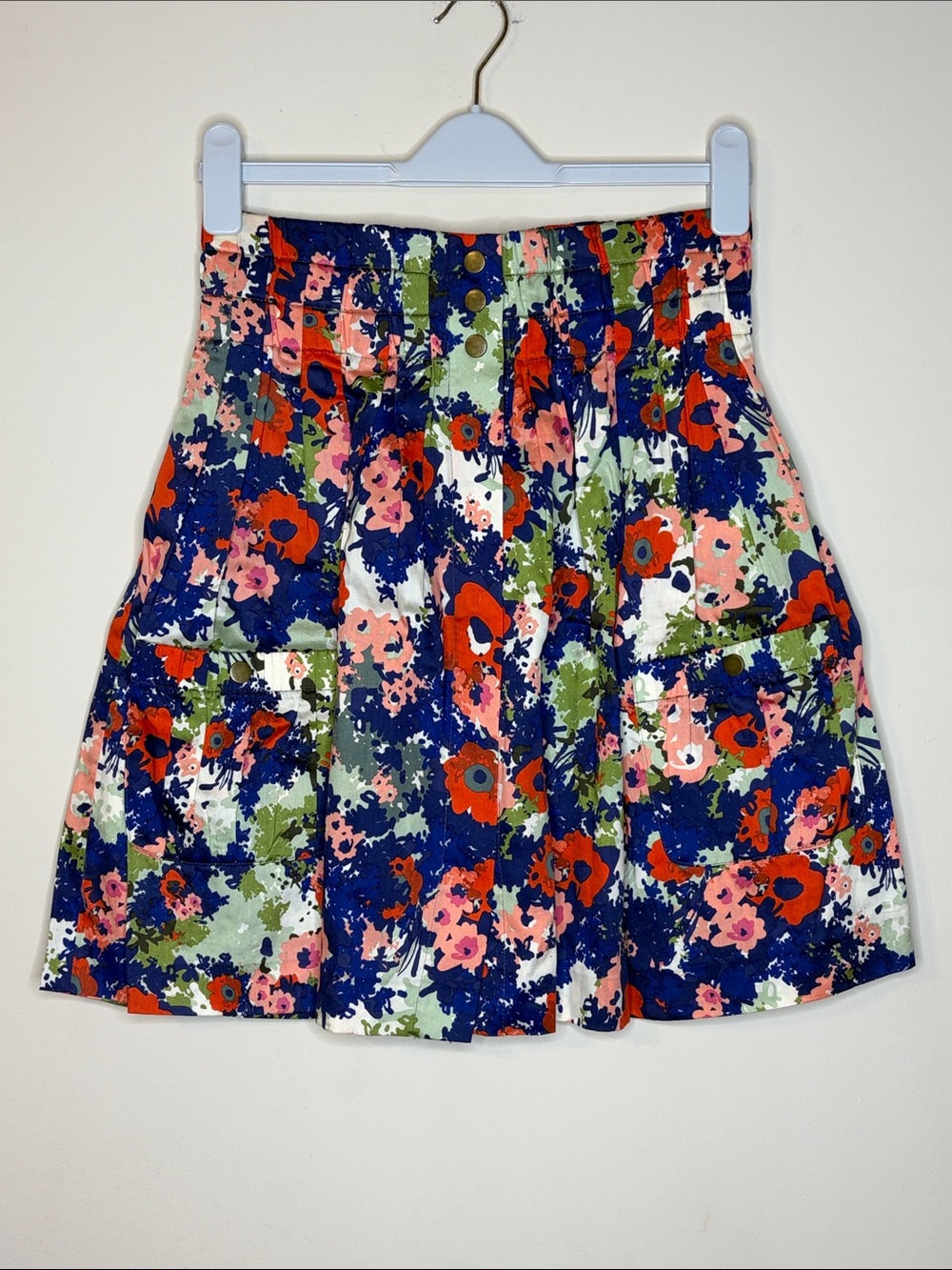 Parameter Floral A-Line Skirt in Navy Blue and Coral Size 6